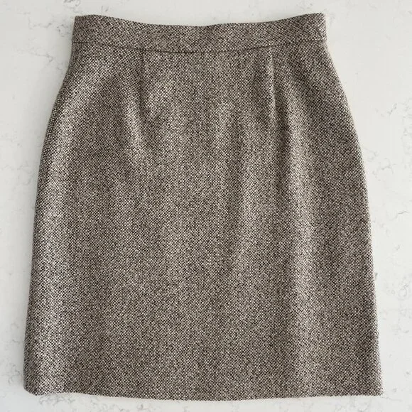 Brooks Brothers Classic Lined Tweed Wool Blend Wrap Skirt Brown Tan Cream Sz 8 - Picture 9 of 15